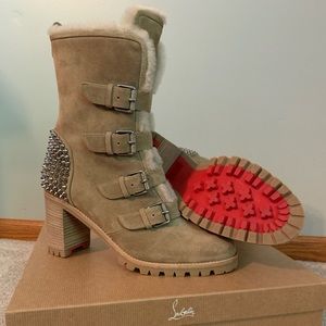 Christian Louboutin Glorymount Suede and Shearling Spike Boot